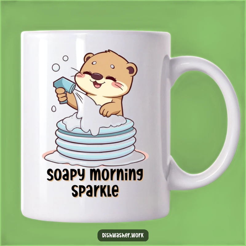 Funny Otter Cleaning Mug: Sudsy Plates Humor, Perfect Gift for Chores