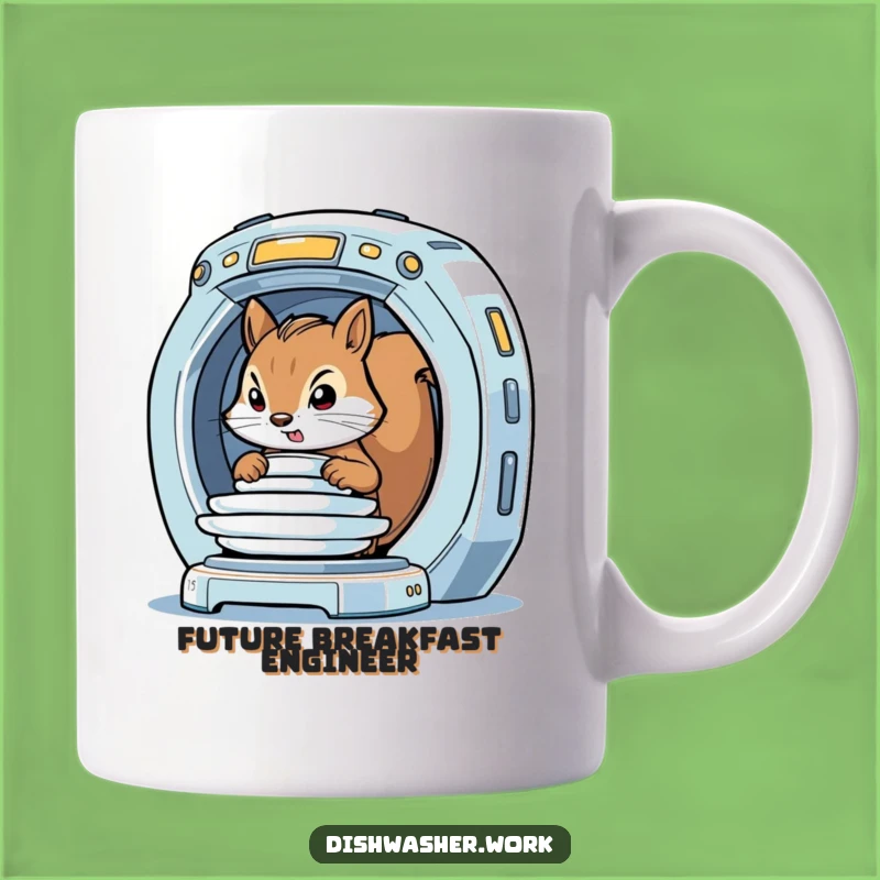 Funny Squirrel Future Mug: Sci-Fi Dish Loading, Perfect Humorous Gift Idea