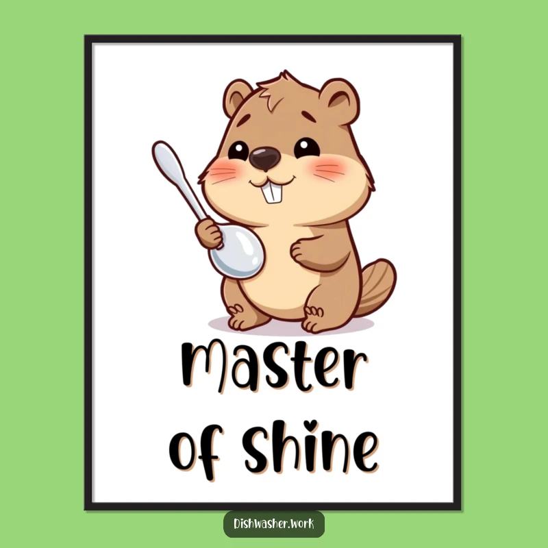 Funny Beaver Digital Art: Polished Utensil Gleam, Instant Humorous Decor Gift