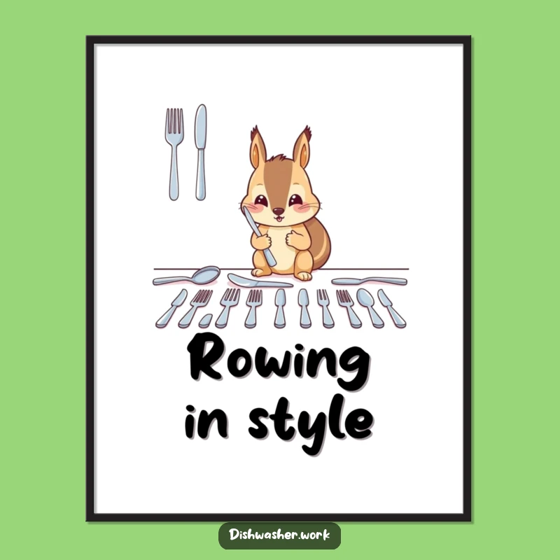 Funny Squirrel Digital Art - Diligent Cutlery Print, Organized Decor Gift