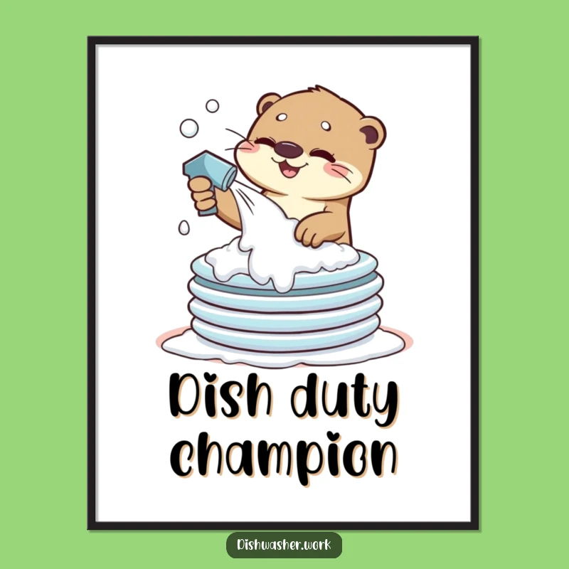 Funny Otter Cleaning Poster: Suds Spray Art, Humorous Kitchen Decor Gift