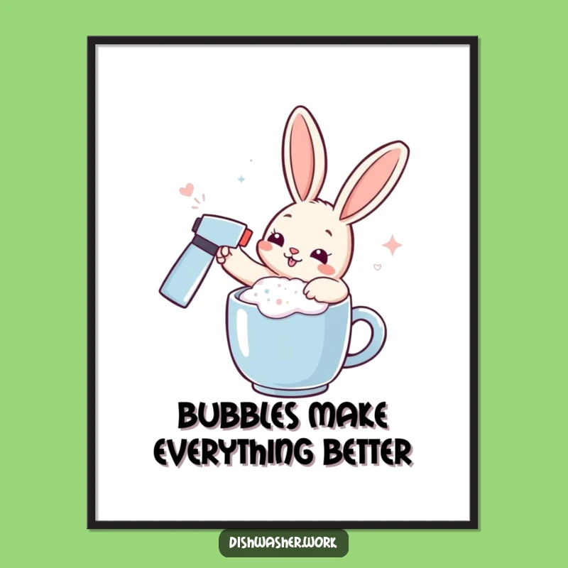 Funny Rabbit Poster - Playful Foam Art, Bubbly Decor Gift