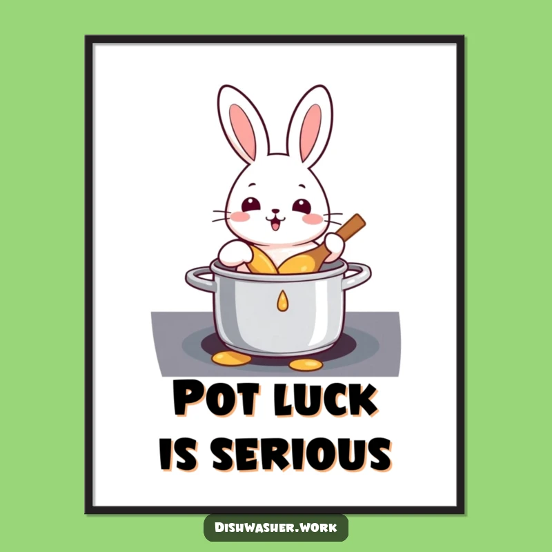 Funny Rabbit Cleaning Pot Poster: Hilarious Art Print for Kitchens, Perfect Funny Gift!