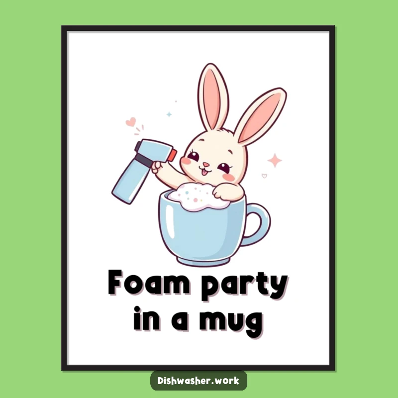 Free Printable Rabbit Wall Art: Bubbly Mug Fun, Humorous Spray Foam Design, Downloadable Art