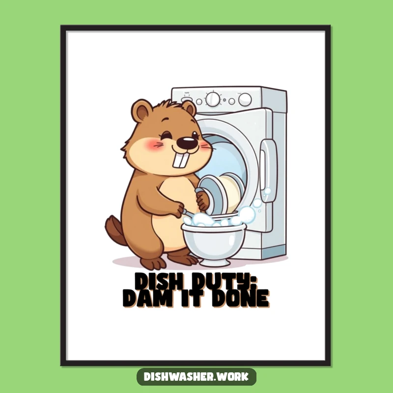 Free Printable Beaver Wall Art: Hilarious Dishwasher Scene, Downloadable Humor for Your Home