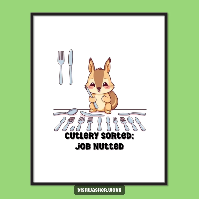 Free Printable Squirrel Wall Art: Organized Cutlery Humor, Downloadable Art for a Tidy Space