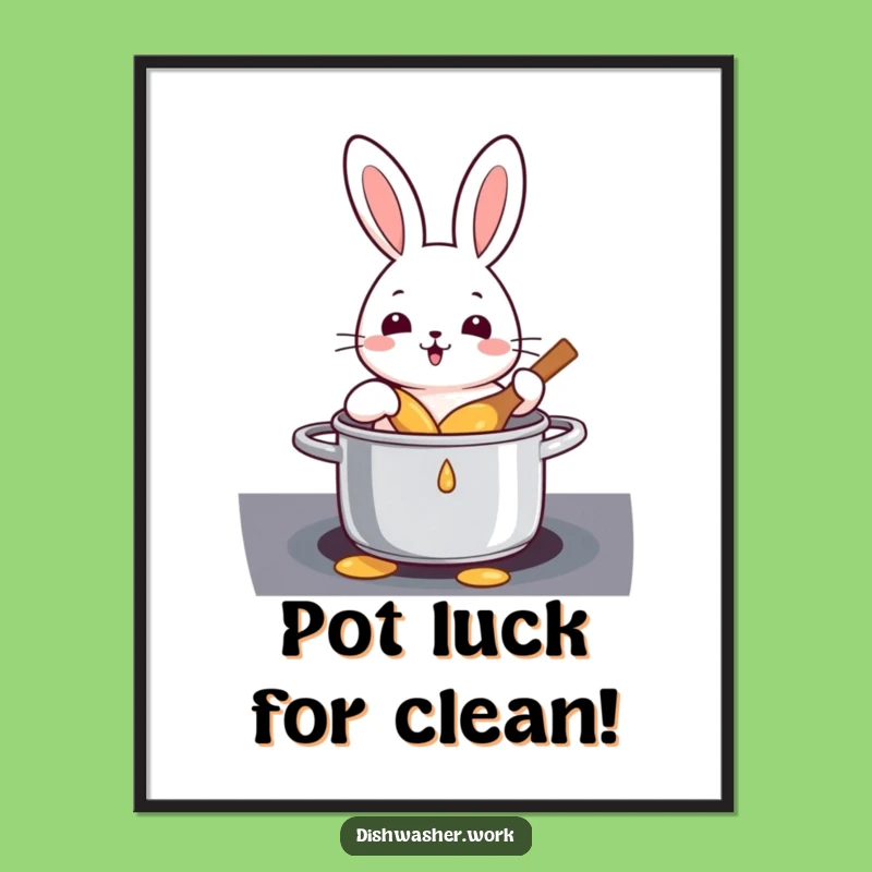 Free Printable Wall Art: Cheerful Rabbit's Cleaning Triumph, Funny Quirky Downloadable Home Decor
