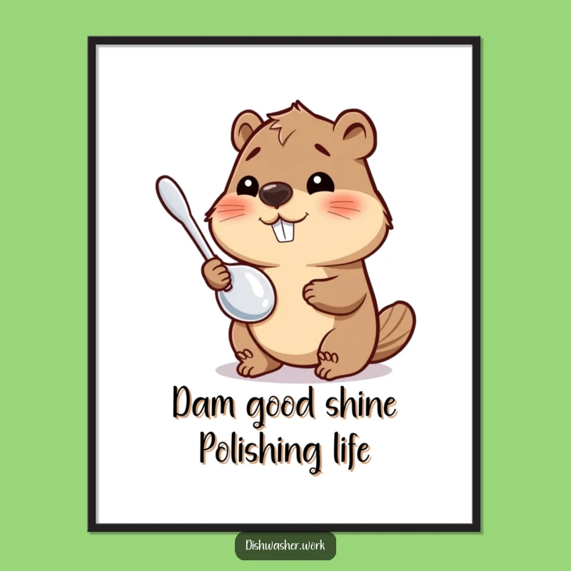 Funny Free Printable Wall Art: Beaver Polishing Utensil - Shiny Downloadable Art!