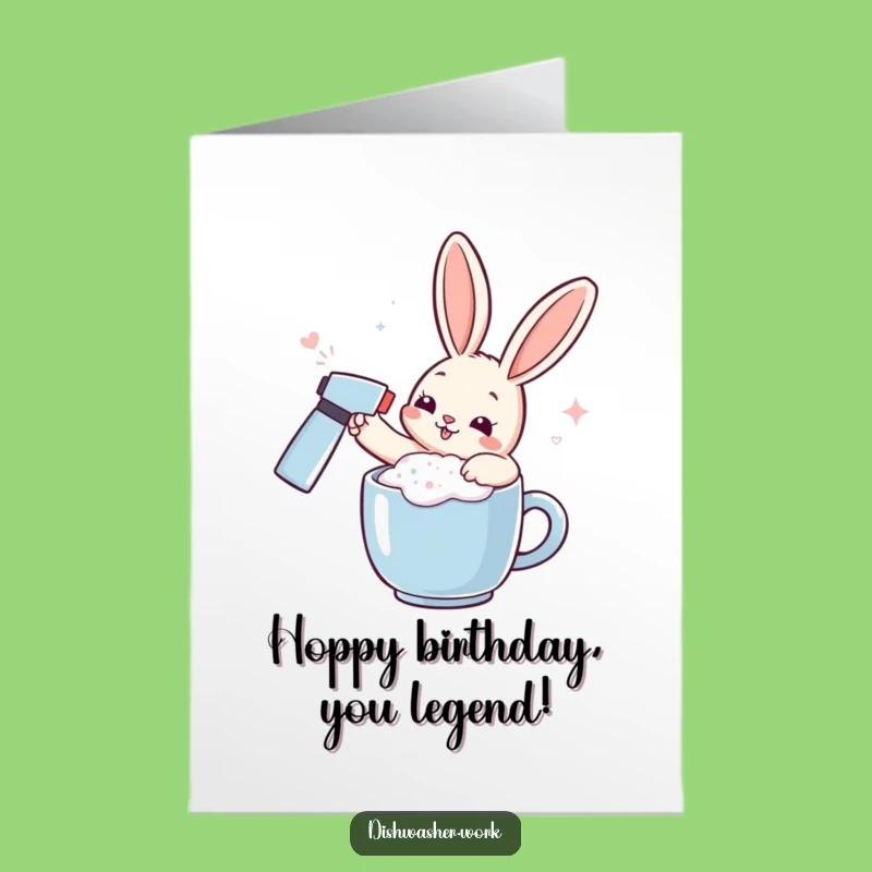 Free Printable Rabbit Mug Card: Bubbly Birthday Wishes, Hilarious Spray Foam Design for Home