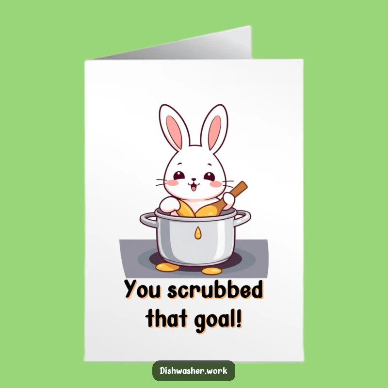 Free Printable Congratulations Card: Cheerful Rabbit's Clean Sweep, Funny Downloadable Success Greeting
