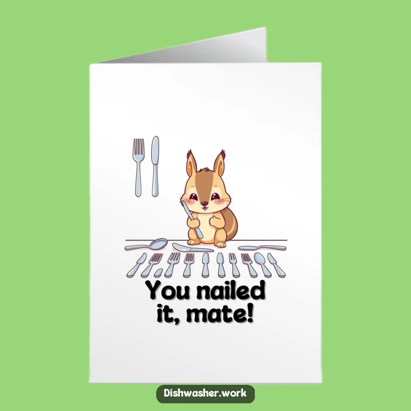 Free Printable Squirrel Congratulations Card: Shining Success, Organized Cutlery Humor, Print at Home